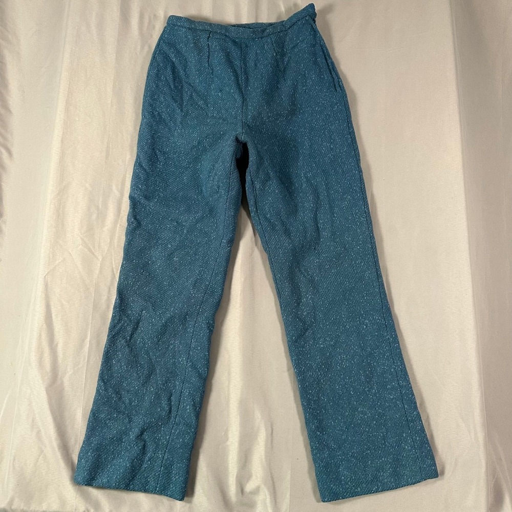VTG Pendleton Teal 26 Waist Blue Wool Tweed Trousers High Straight Leg Pants